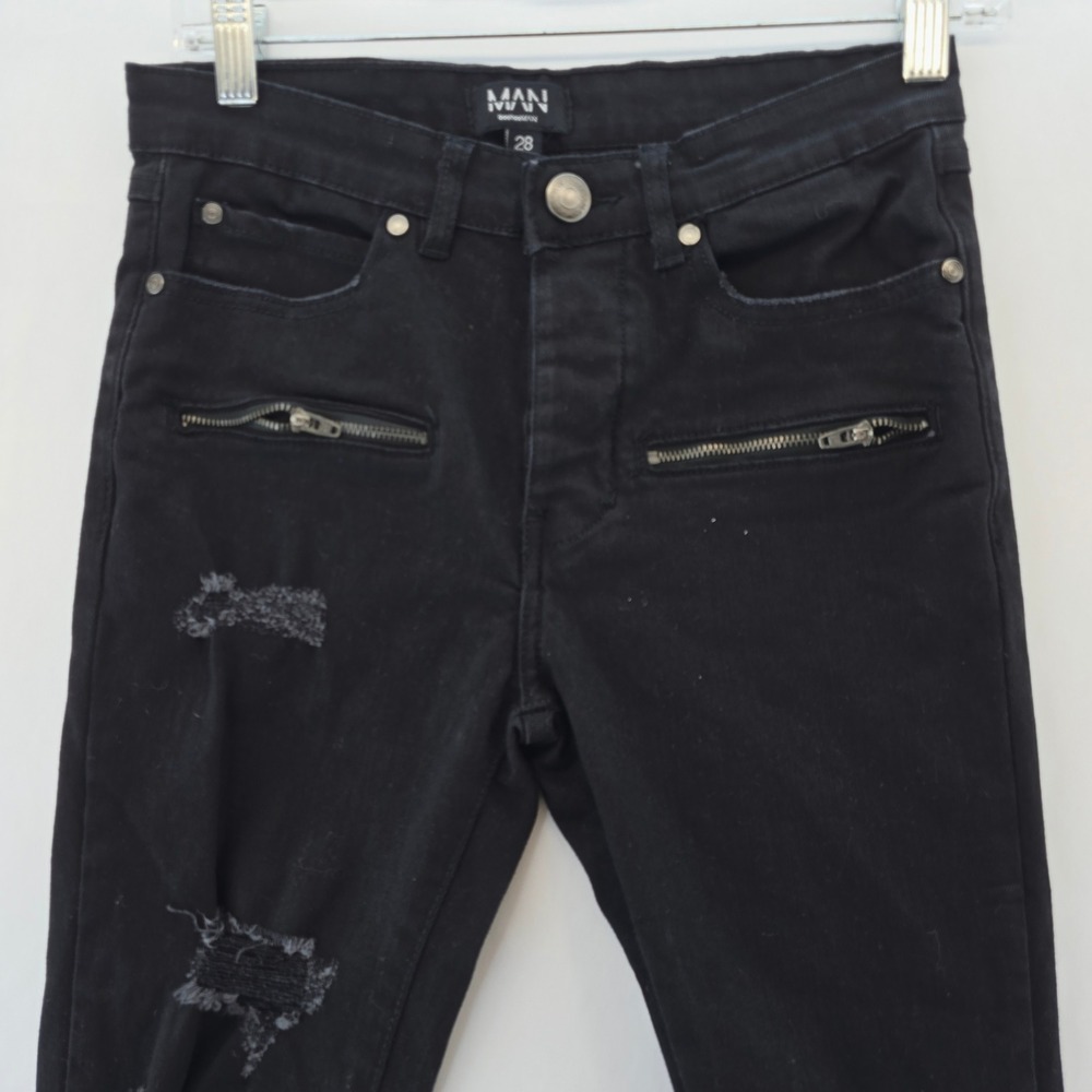 Boohoo Black Distressed Skinny Jeans for Men - Picture 16 of 16
